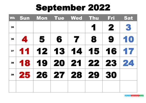 September 2022 Calendar Weather
